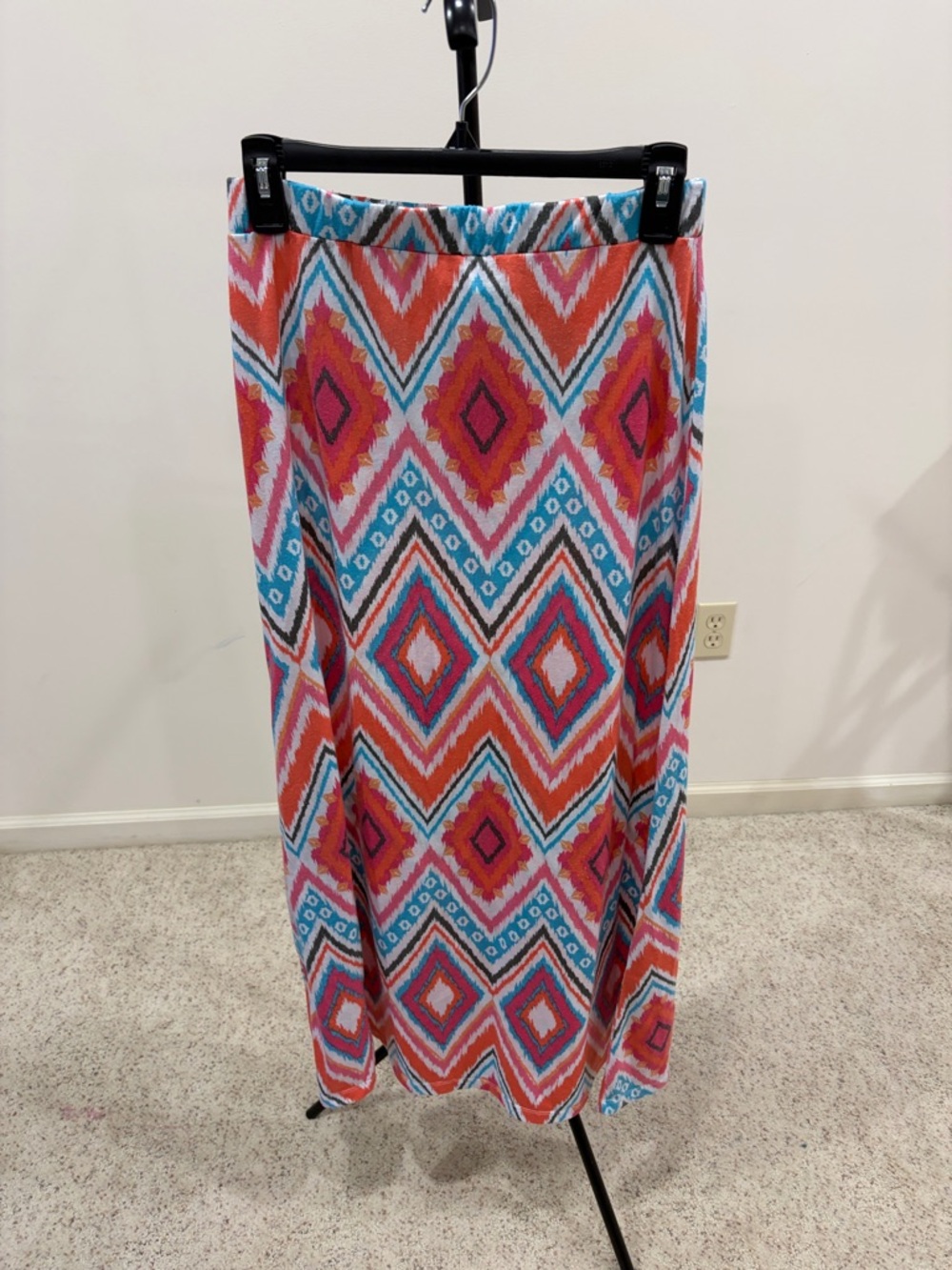 Women’s Multicolor Geometric Maxi Skirt - Vibrant Coral & Teal